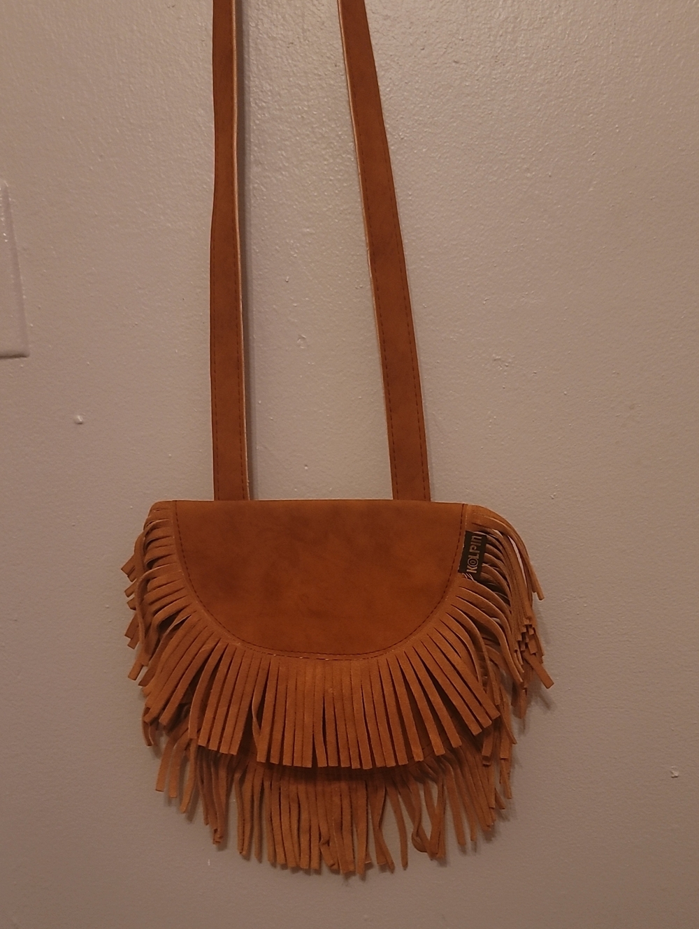 KOLPIN Fringed Crossbody Bag in Tan Suede-Style